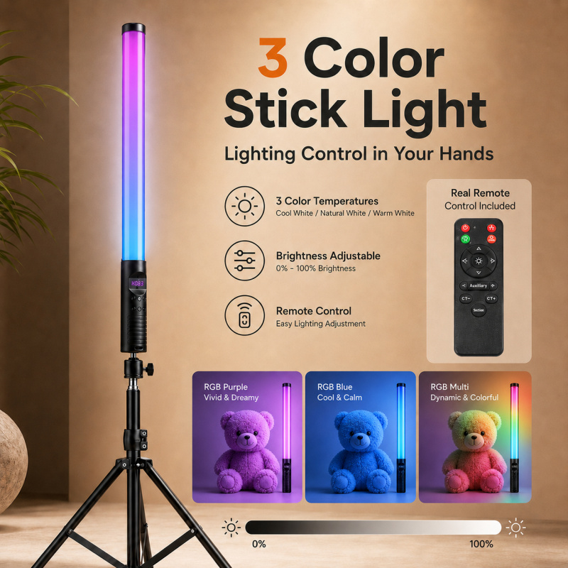 Webcam Ring Light - RGB Handheld Video Light Wand, Portable