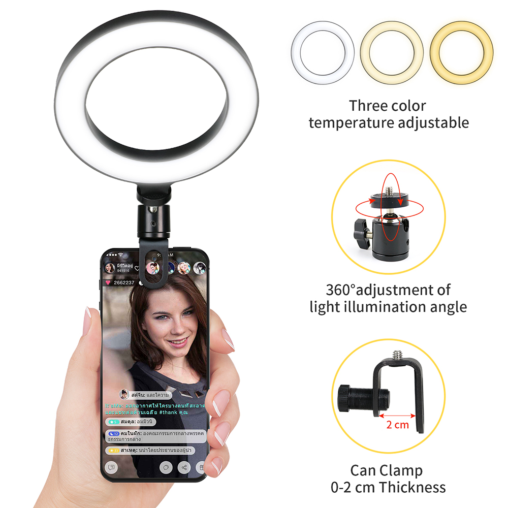 Webcam Ring Light - 16cm LED Video Light with Stand