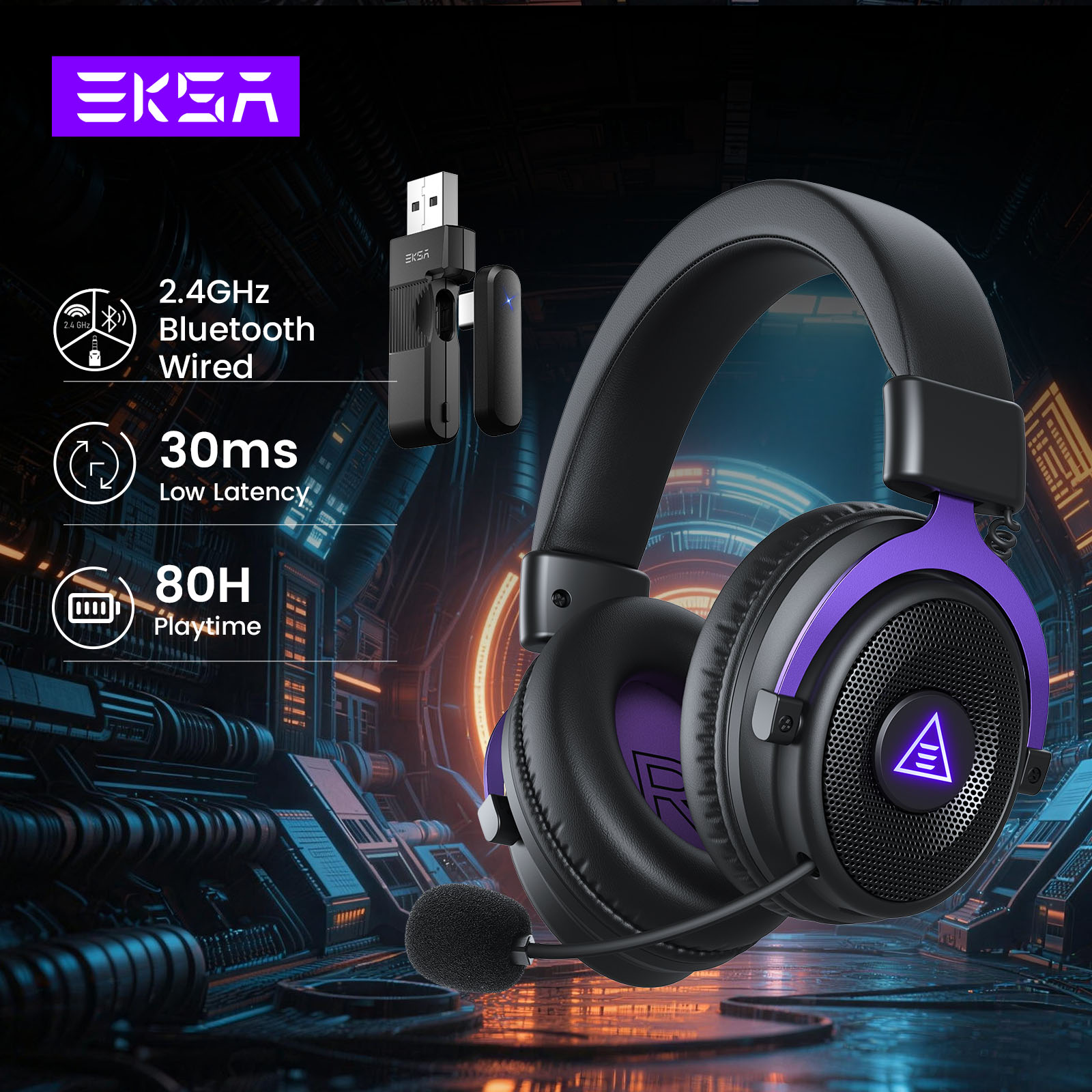 Gaming Headset 7.1 - EKSA E900 WT 2.4GHz Wireless Headphones